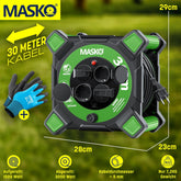 Masko® Kabelhaspel 20 m, verlengkabel met geaarde stopcontacten en wikkelgreep, outdoor kabelhaspel thermobescherming, apparaattrommel IP44, 1000 W ~ 3000 W, inclusief draaggreep en